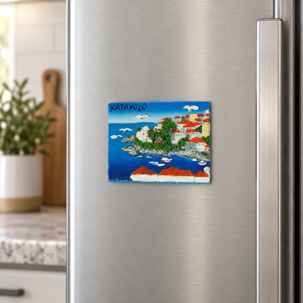 Katakolo Greece Souvenir Refrigerator Magnet 3D Relief Coastal Village Scene